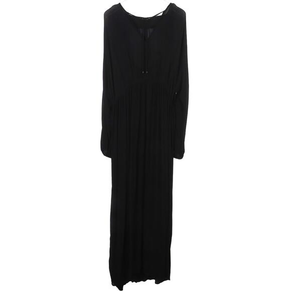 Massimo Dutti Black Long Sleeve Bishop Sleeve Maxi Dress with Neck Tie Medium - Picture 2 of 10